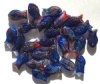 25 15mm Opaque Blue and Red Marble Fish Beads